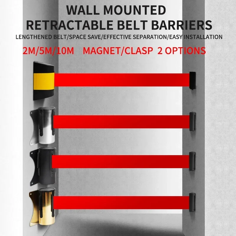 New Style No Entry ABS Plastic Access Crowd Control Wall Fixed Mounted Retractable Belt Barriers With Yellow Magnetic Case