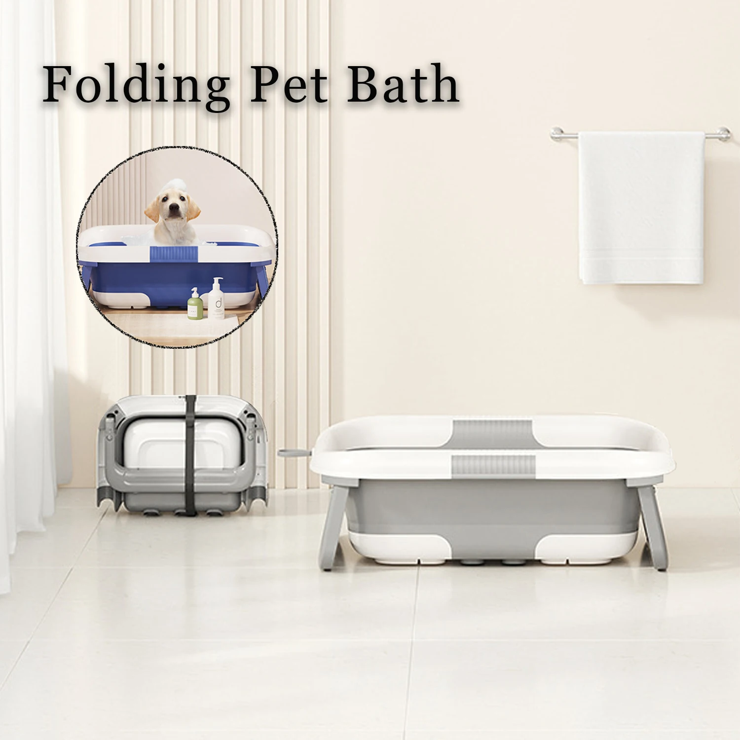 Folding Pet Bathtub Triple Folding Continuous Heat Retention Drain Plug Space Saving Plastic Bathtub for Dogs and Cats