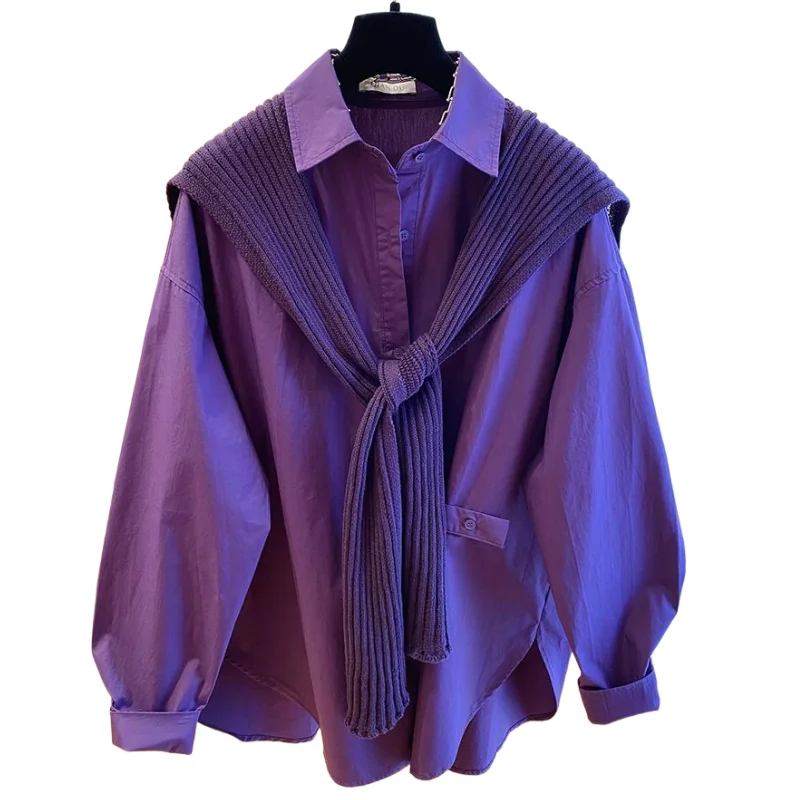 

SuperAen Purple Shawl Korean Style Oversize Shirt for Women 2025 Autumn New Fashion Loose Long-sleeved Shirts