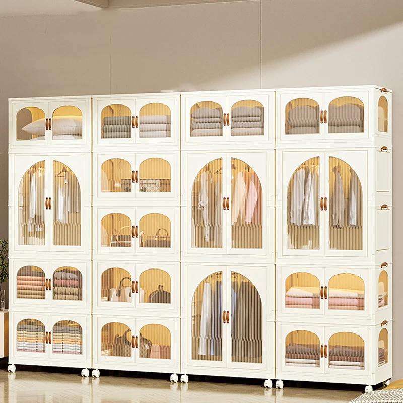 Large-capacity Transparent Folding Wardrobes Home Bedroom Closets Multi-layer Clothes Storage Cabinet Plastic Organizing Bins