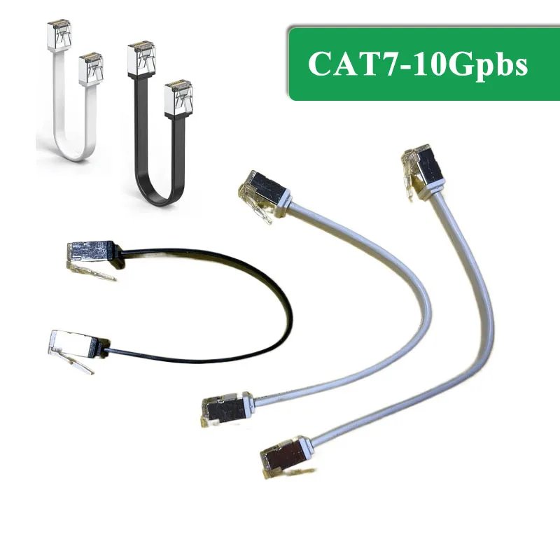 10Gpbs CAT7 RJ45 Flat Shield Ethernet Cable Transmission Short Crystal Pure Copper Connector Wire for Computer Broadband Router