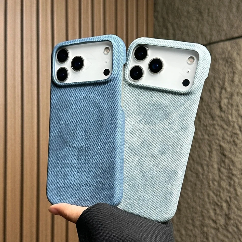 

Роскошный магнитный джинсовый чехол Magsafe из искусственной кожи для iPhone 17 Air 16 Plus 15 14 13 Pro Max с полурамкой и беспроводной зарядкой