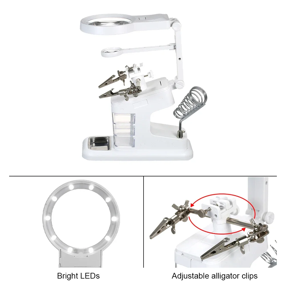 Multi-Functional Welding Magnifier 3X/4.5X/25X LED Light Desktop Magnifier USB Port Soldering Stand Repair Tool Magnifier