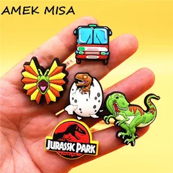 Original 1pcs Dilophosaurus PVC Shoe Charms Accessories Decorations Jurassic Dinosaurs Bus Designer Shoe Clips Buckle Kids Gifts