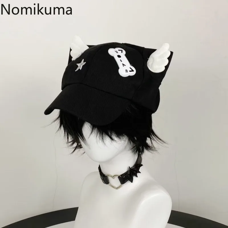 

Chic Streetwear Y2K Hats Harajuku Style Angel Wing Baseball Punk Bone Lolita Japaness Kawaii Hat Color Block Gothic Woman Cap