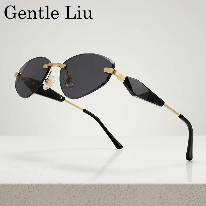 

Steampunk Polygon Rimless Sunglasses Men 2026 Luxury Designer Vintage Punk Hip Hop Cut Lens Frameless Sun Glasses Male Y2K Shade