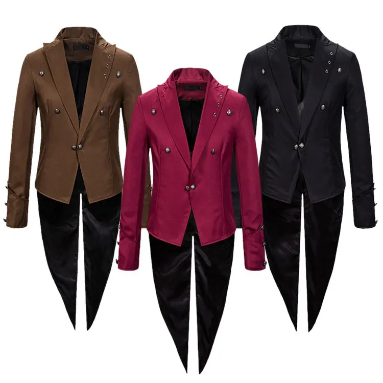 

Retro Tailcoat Women's Stage Performance Pure Color Costume Vintage Fashion Show Ensemble Ladies Traditional Ethnic Wear