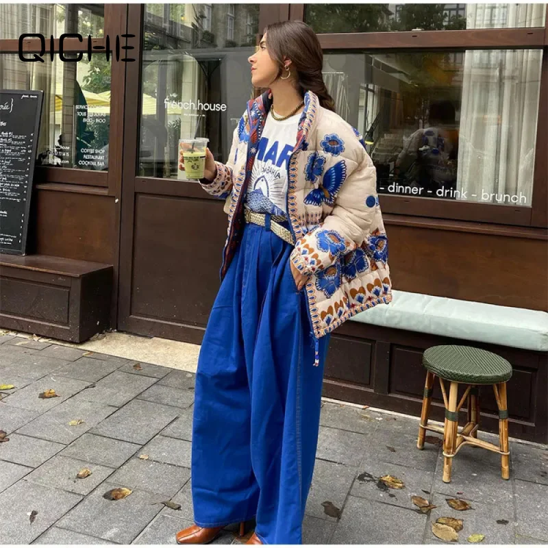 QICHE Women 2026SP Ropa Mujer Position Print Padded Coat, Loose Casual Ladies Outerwear