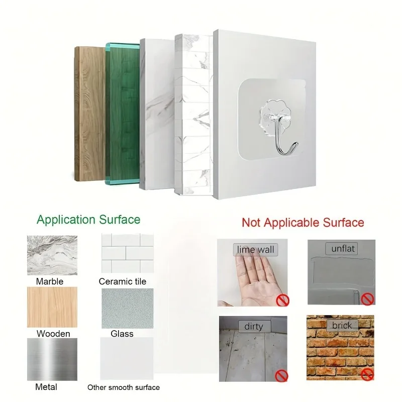 Transparent Scratch-Free Self Adhesive Hooks, Wall Mounted Heavy Duty Hooks for Bathroom Clothes, Living Room Door & Photo Frame view 4