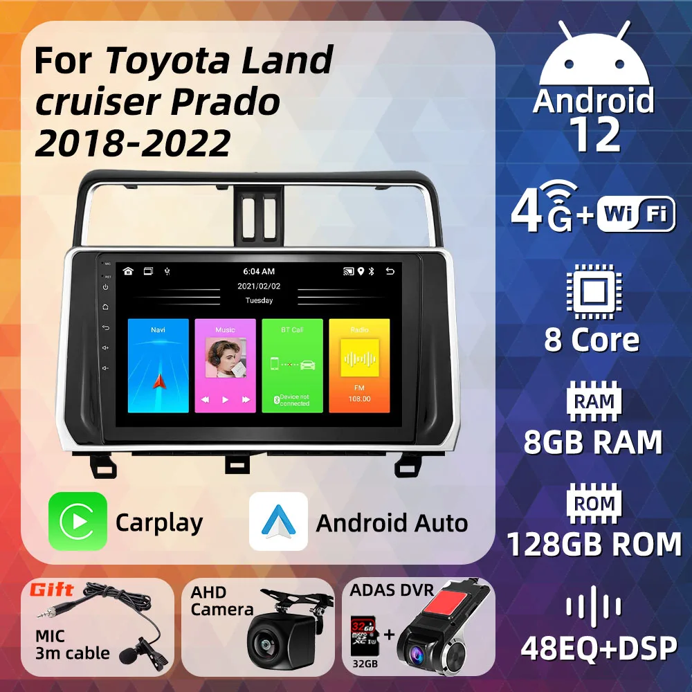 

2 din Android Car Radio for Toyota Land cruiser Prado 2018 - 2022 Stereo Multimedia GPS Navigation Wifi FM Carplay Androidauto
