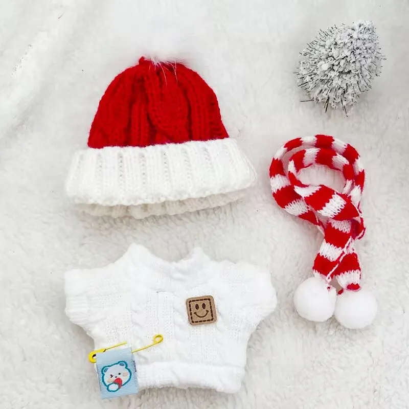 

10cm baby clothes for the New Year, red sweater, scarf, hat set, cute pendants, cotton doll accessories for changing outfits