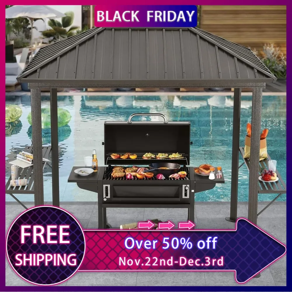 

Grill Hardtop Gazebo 6x8 - Outdoor Metal Hard Top Gazebo, Permanent Galvanized Steel BBQ Gazeboes Aluminum Framed Pavilion