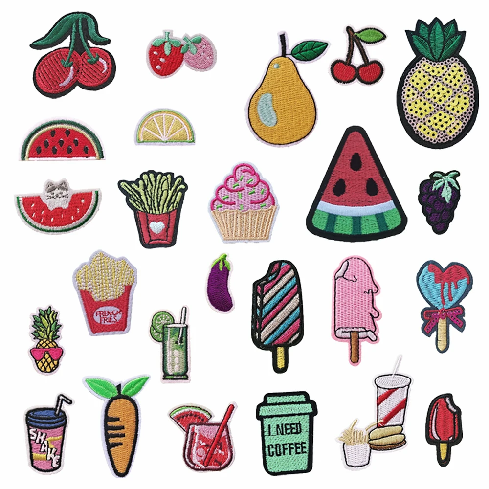 Selbst klebend genäht frei Stickerei Gemüse und Obst Catering Muster Stoff Patch DIY dekorative Kleidung Zubehör Patch