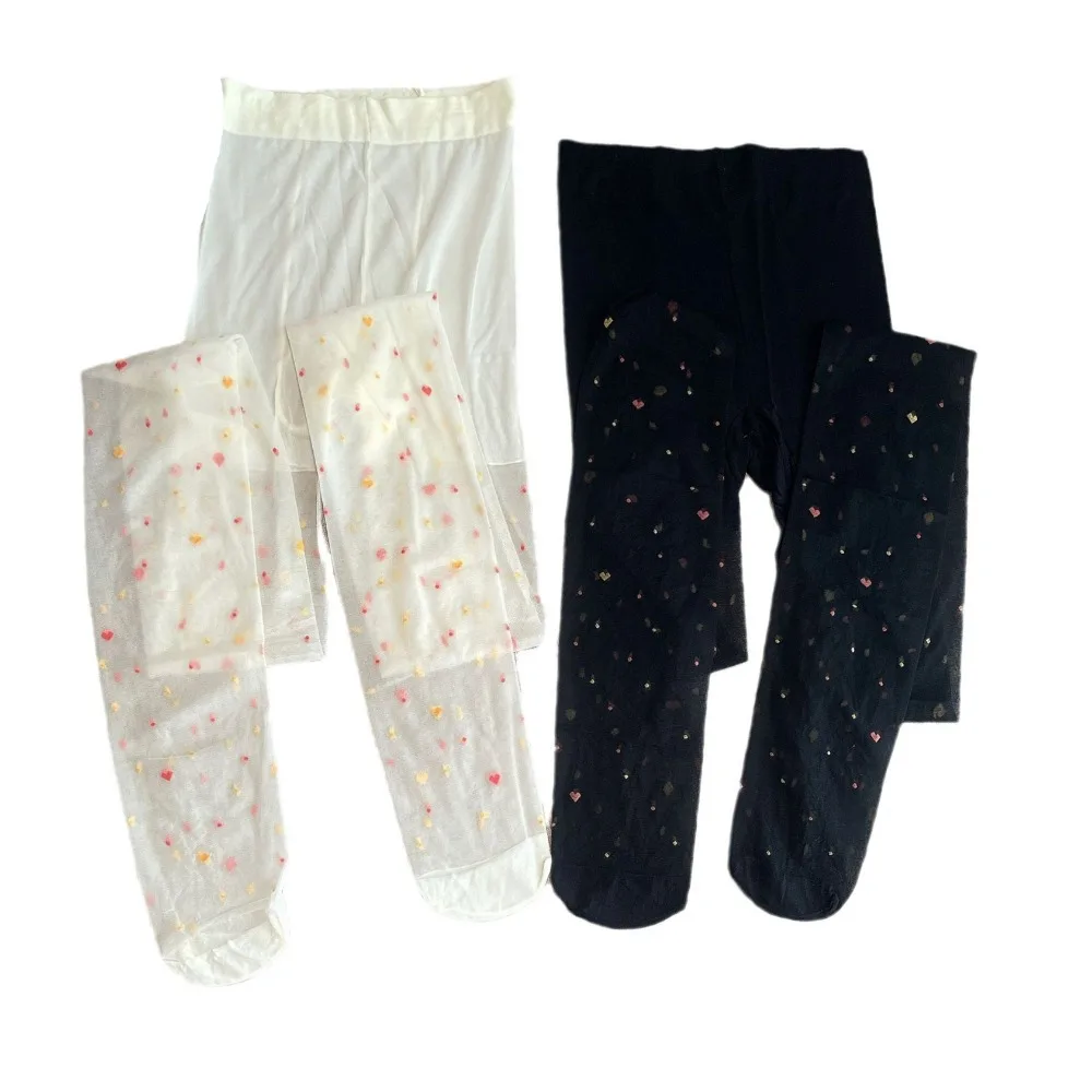 

2Pcs Fashion Transparent Heart Long Tights Nylon Lolita JK Style Colorful Dot Stockings Ultra-thin Harajuku Leggings Women Girl