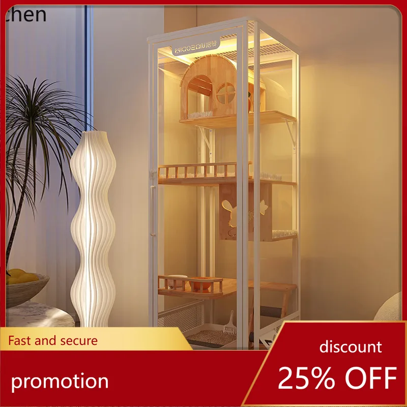 

CZ Cat Villa Space-Saving Glass Panoramic Small Apartment Cat Cage Indoor Cat Cabinet