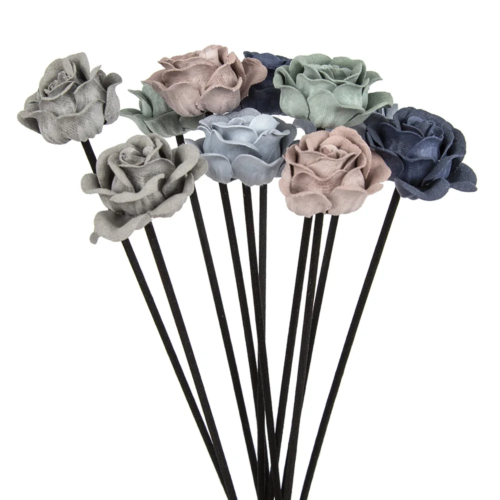 NEW 10PCS Leather Velvet Blue Grey Flower Rattan Sticks Fireless Fragrances Reed Diffuser Stick Diy Ornaments Home Decor