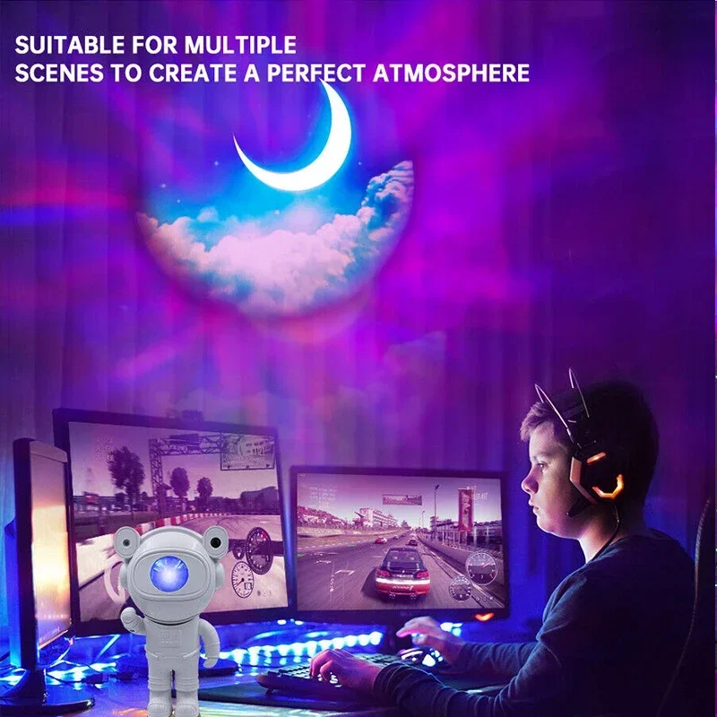 Upgraded Galaxy Night Light Astronaut Starry Nebula Moon Ceiling Sky Projector Light with Timer and Remote Bluetooth Speaker