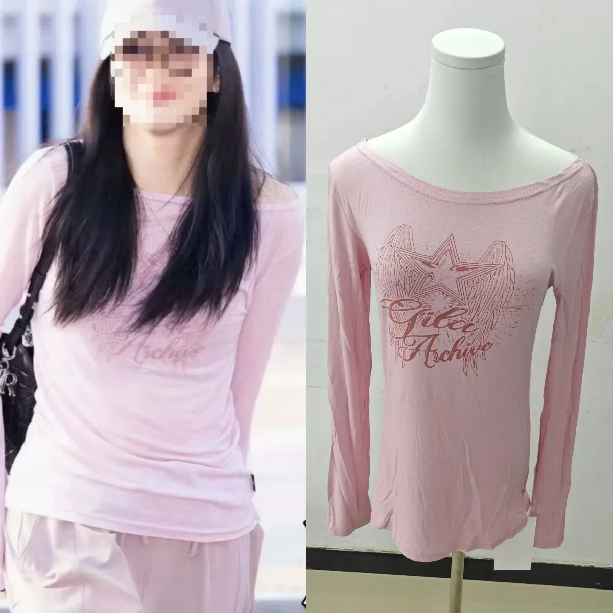 الوردي رسالة ستار شفافة طويلة الأكمام قاعدة قميص علوي Jisoo كيم لمفتاح طويل الخريف 2025 موضة المرأة تي شيرت نمط غير رسمي #1