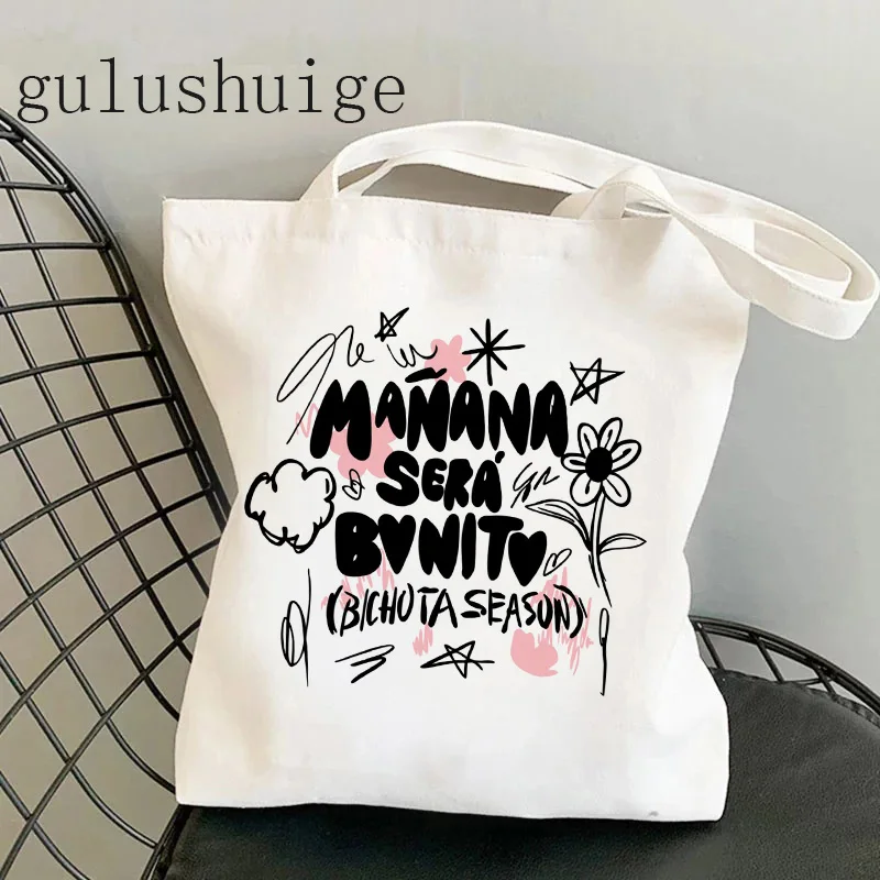 Karol G Eco Canvas Shopper Bag Manga Tote Harajuku Women Shoulder Bag Bichota Manana Sera Bonito Shopping Bag