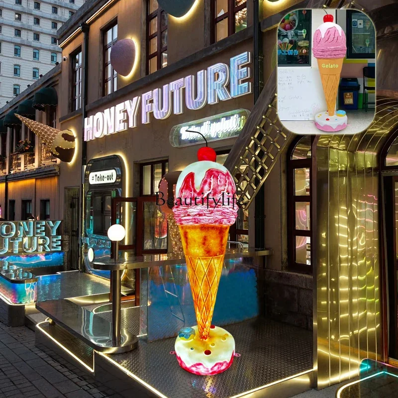 X4  Door decoration wall-mounted ice cream sculpture ornament melting ice cream model outdoor luminous dessert shop - view 4