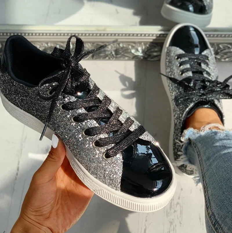 Comem Sneakers Bling Luxury Shoe Glitter Casual Female Breathable Lace Up Outdoor Sport Women Vulcanize Shoes Zapatos De Mujer