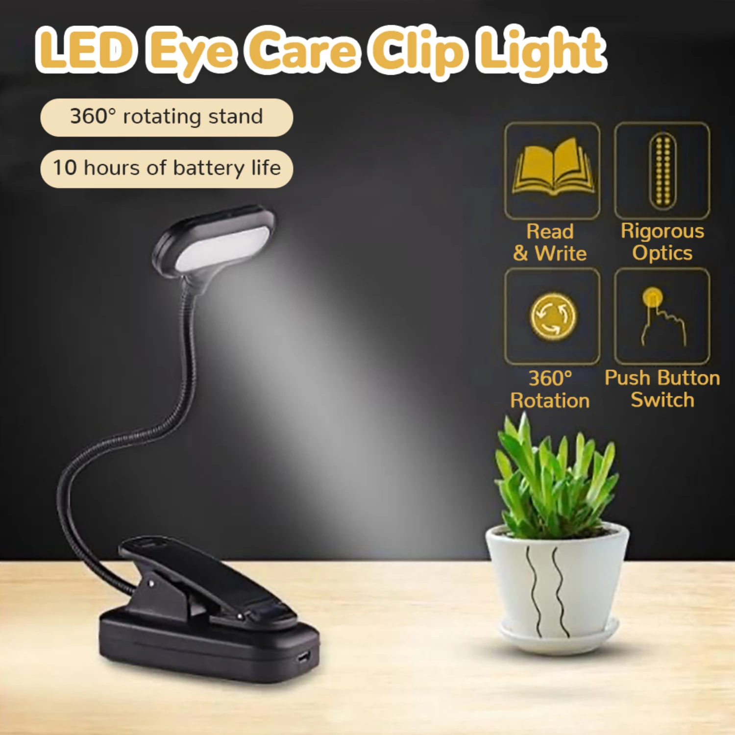 New Adjustable LED Mini Clip-On Book Light with Eye Protection for Travel, Study Desk, Bedroom - Battery Powered, Flexible Readi