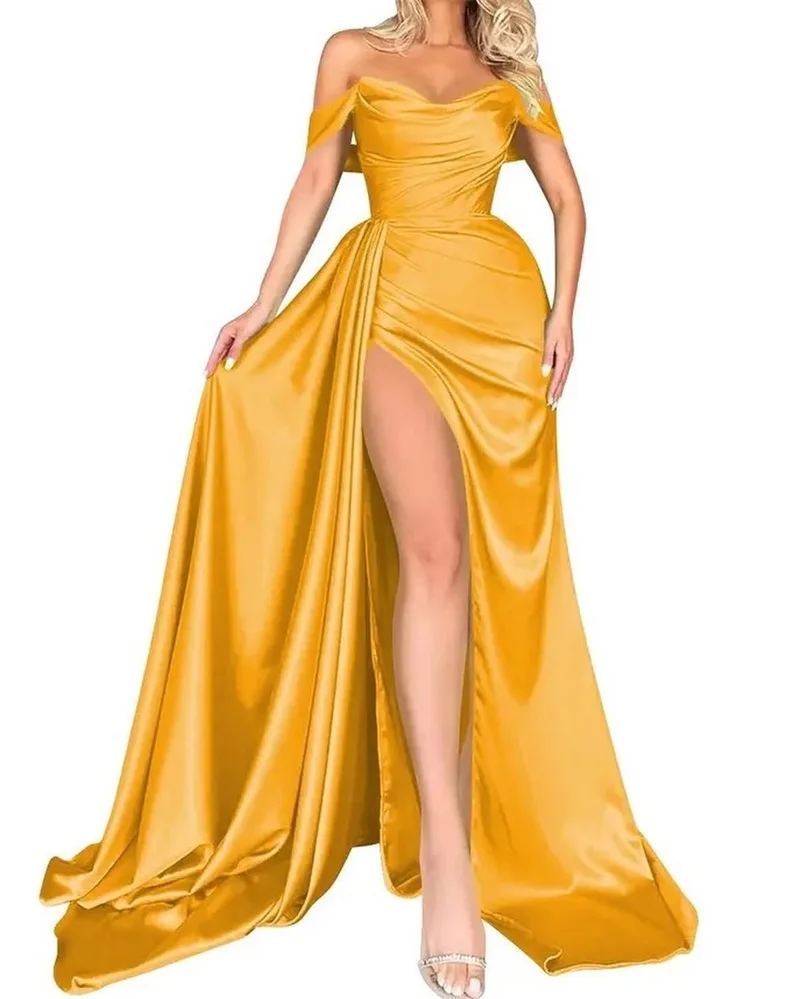 Von der Schulter hoch geteilte Frauen Ballkleid enge Taille Rohr Top Party kleid einzigartige ärmellose Abendkleid neues Design auf Lager