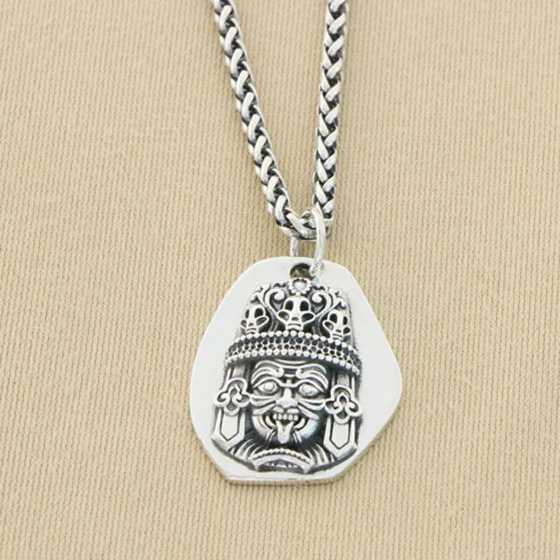 

Antique necklace S925 pure silver Xizang Zajilam personality tag pendant national style pendant round pendant