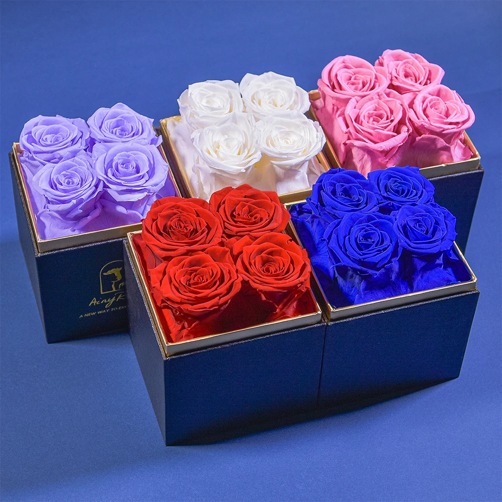 

Gifts for Women Eternal Rose In Square Box Preserved Real Rose Flowers Box Set Romantic Wedding Valentines Day Gift for Girl