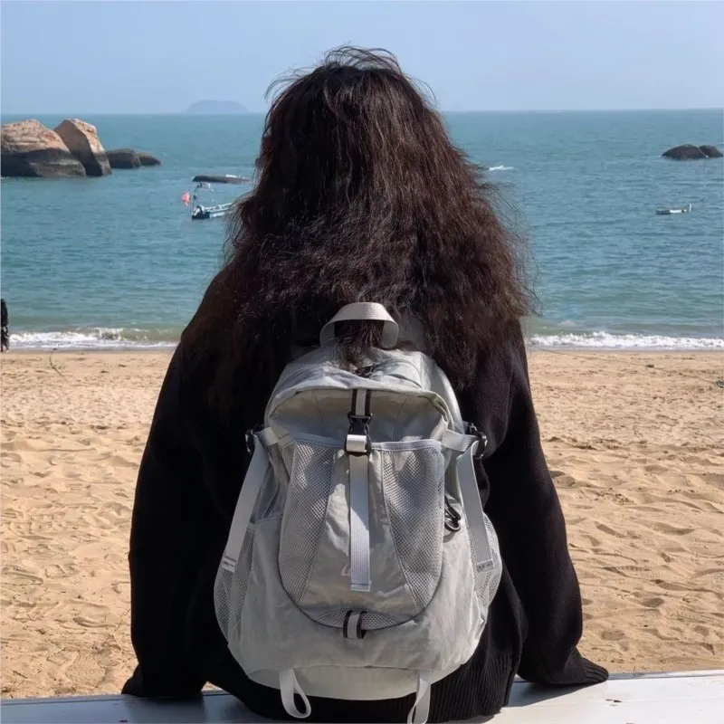 

Корейский однотонный рюкзак в спортивном стиле, женский легкий рюкзак большой вместимости, повседневная походная сумка, нейтральный дорожный повседневный рюкзак, новый