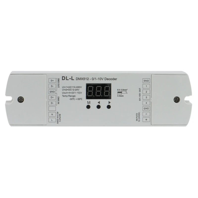 4 Channel DMX512 To 1-10V / 0-10V Converter, DC 12V-24V Input, 4CH DMX RDM Numeric Display Signal Transformer DL-L