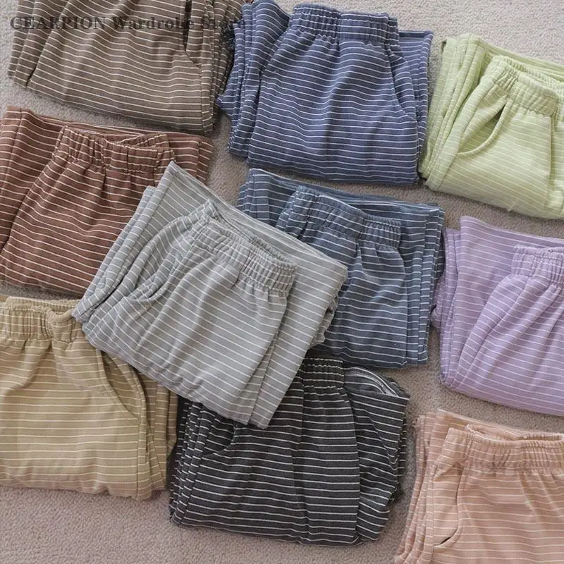 

Female Striped Pajamas Pants Velour Warm Sleepwear Loose Casual Home Clothes Trouser Autumn Winter New Sleep Bottoms Loungewear