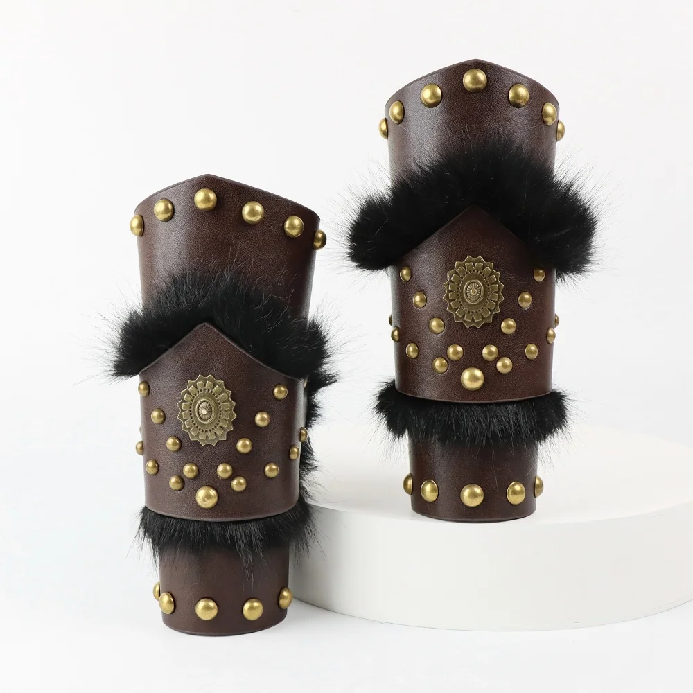 

Средневековые наручные щитки из искусственной кожи и искусственного меха воина викингов, реквизит для ролевых игр на Хэллоуин, товары для вечеринок LARP