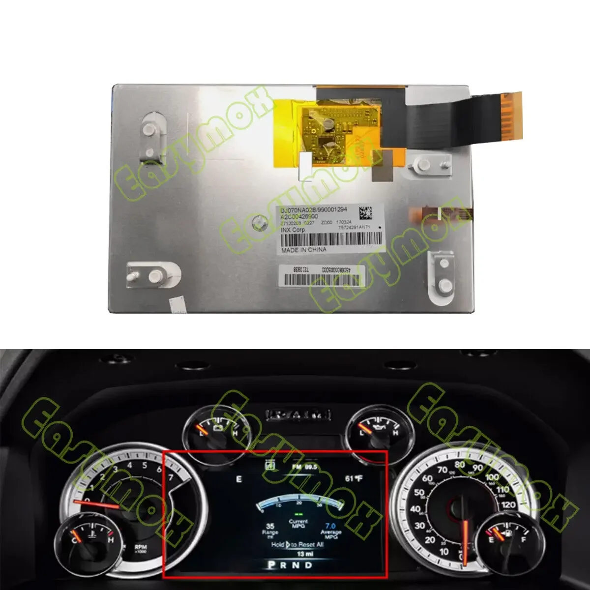 

7" LCD Display for 2013-2019 Dodge Ram GAS 1500 2500 3500 DJ070NA02B Instrument Cluster Dashboard Screen Repairment