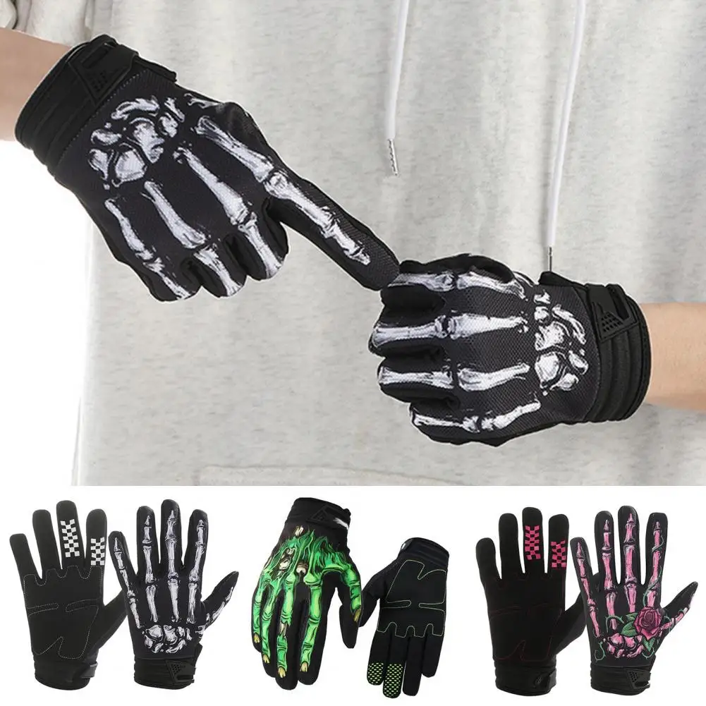 Motorcycle Riding Gloves Skeleton Pattern Touchscreen Cycling Gloves Breathable Anti-slip Outdoor Gloves for Men Women