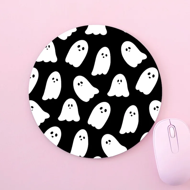 Ghosts Cute Baby Ghost Pattern Mousepad Small Halloween Custom Made 20x20cm Mouse Mat Pad for PC Mac Computer Office Game Rug