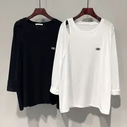 Women Clothing Interior Lapping Solid Color Tops Spring Autumn Thin Fashion Loose Pullovers 2023 New Casual Long Sleeve T-Shirts