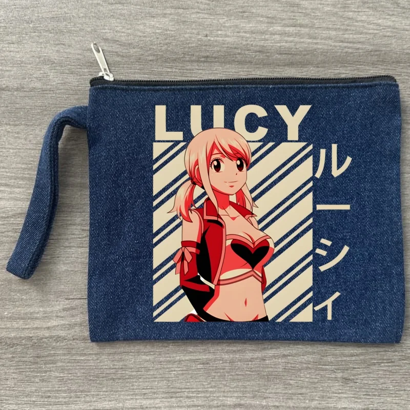

Anime Fairy Tail Natsu Dragneel Lucy Canvas Denim Makeup Organizer Women's Canvas Makeup Bag Environmental Protection