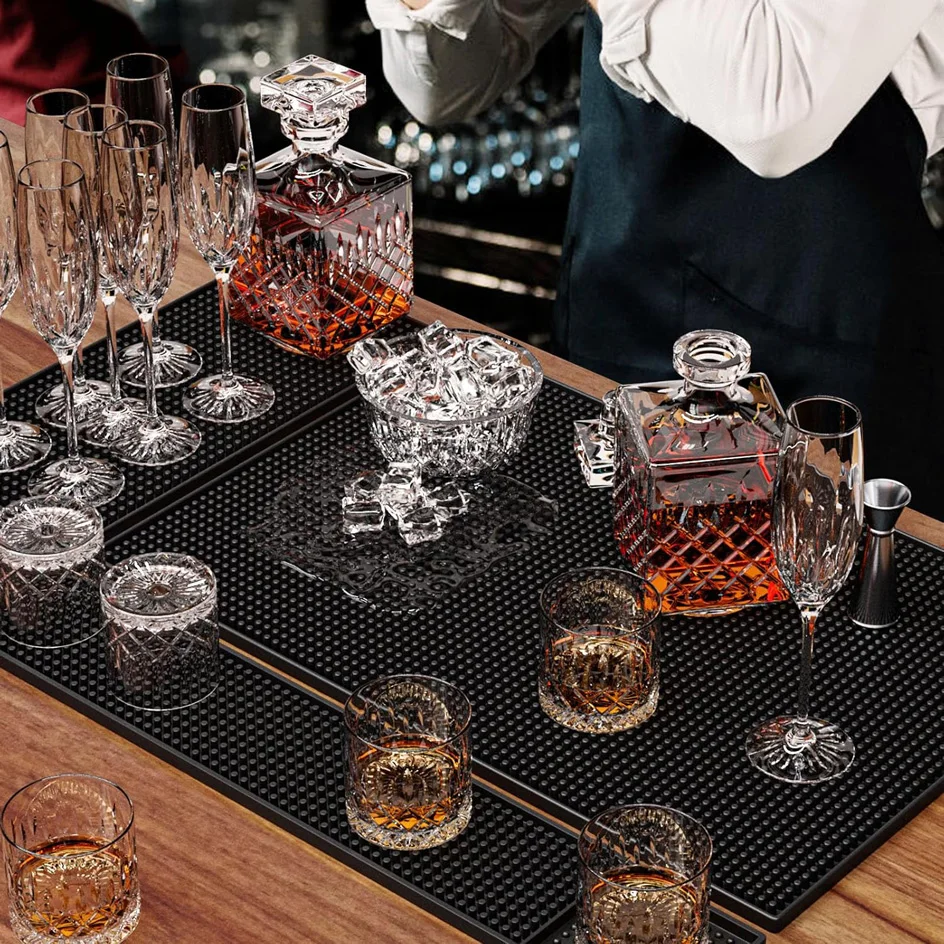 Bar Mat Rubber Anti-slip PVC Coffee Bar Mats Cup Mat Waterproof Heat Resistant Durable Drain Mat for Home Bar Cafe