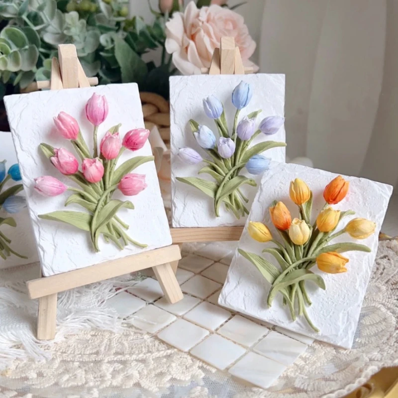 

Tulip Bouquet Flowers Aromatherapy Plaster Crafts Home Decoration Molds Rectangle Gypsum Ornament Silicone Mold