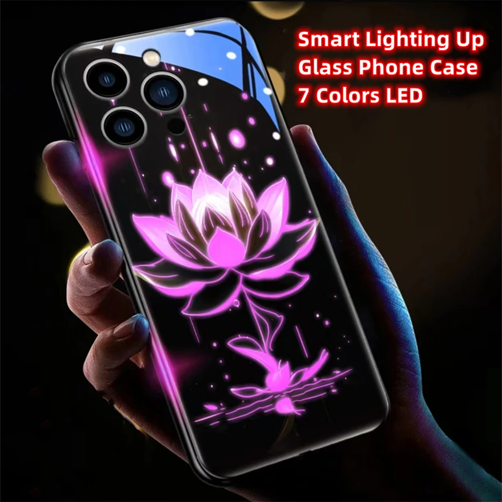 Night Fortune Golden Lotus Sound Control LED Flash Cases Leuchtende Glasabdeckung für iPhone Air 17 16 E 15 14 13 12 11 Pro Max Plus – Detail 32