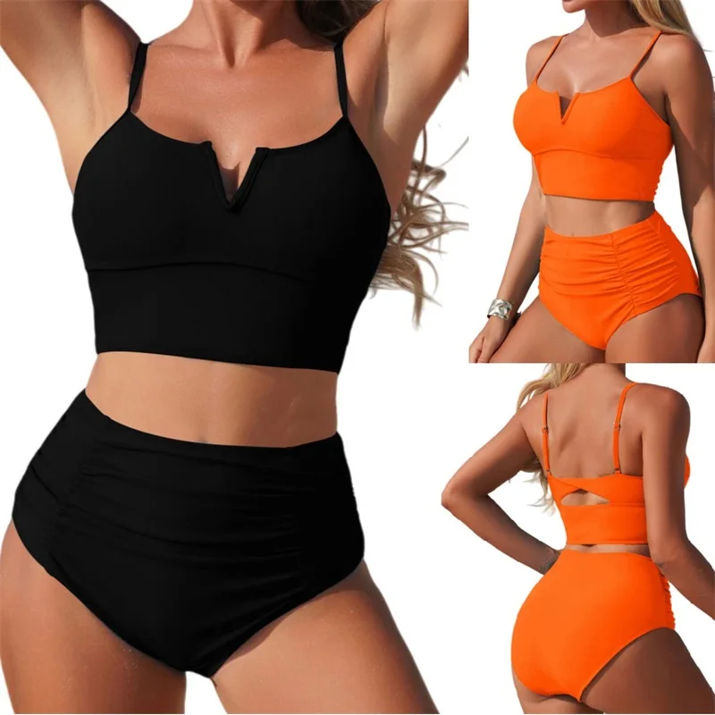 

2026 Two Pieces Womens Bikini Swimsuit Set High-Waisted Swimwear Tank Tops Tummy Control Briefs Tankini Bathing Suit
