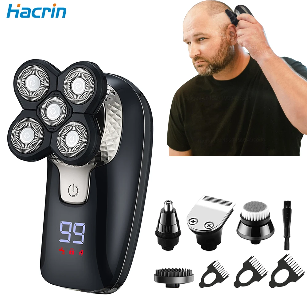 

5D Head Shavers for Bald Men 5 in 1 Electric Head Body Hair Shaver Rechargeable Wet Dry Hair Clippers with Rotary Blades Razor