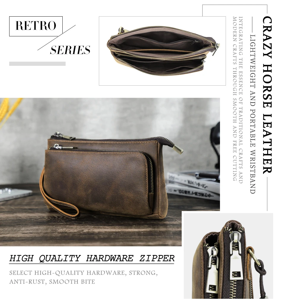 Rindsleder Herren Clutch Taschen Echtes Leder Männer Business Reise Handtaschen Große Kapazität Kabel Organizer Clutch Geldbörse Vintage Stil – Detail 2