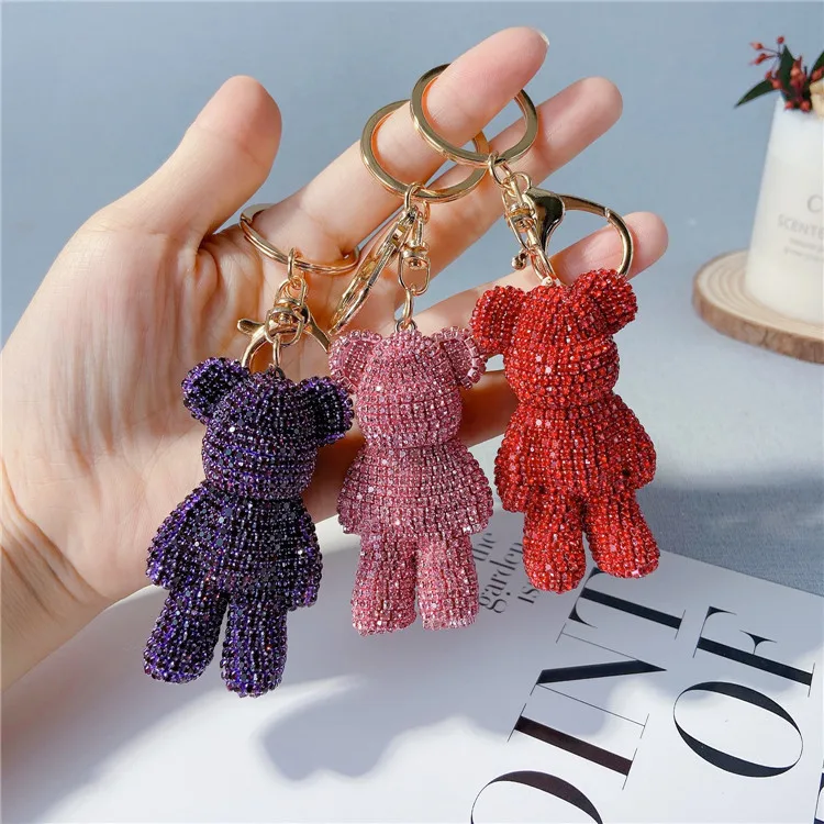 LLavero de oso de peluche con tachuelas de diamante creativo, muñeca de dibujos animados japonesa y coreana, bolsa de llavero de coche Linda celebridad de internet