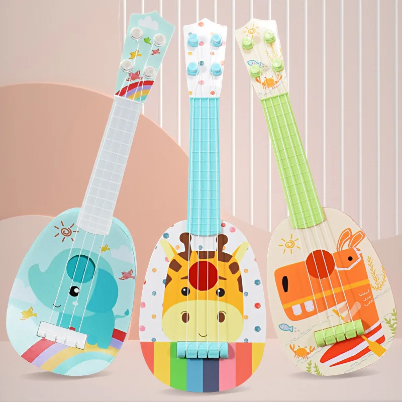 Juguete de guitarra para ukelele para niños pequeños, instrumentos musicales de educación temprana, Mini juguetes de aprendizaje de guitarra de 4 cuerdas, juguetes interactivos para padres e hijos