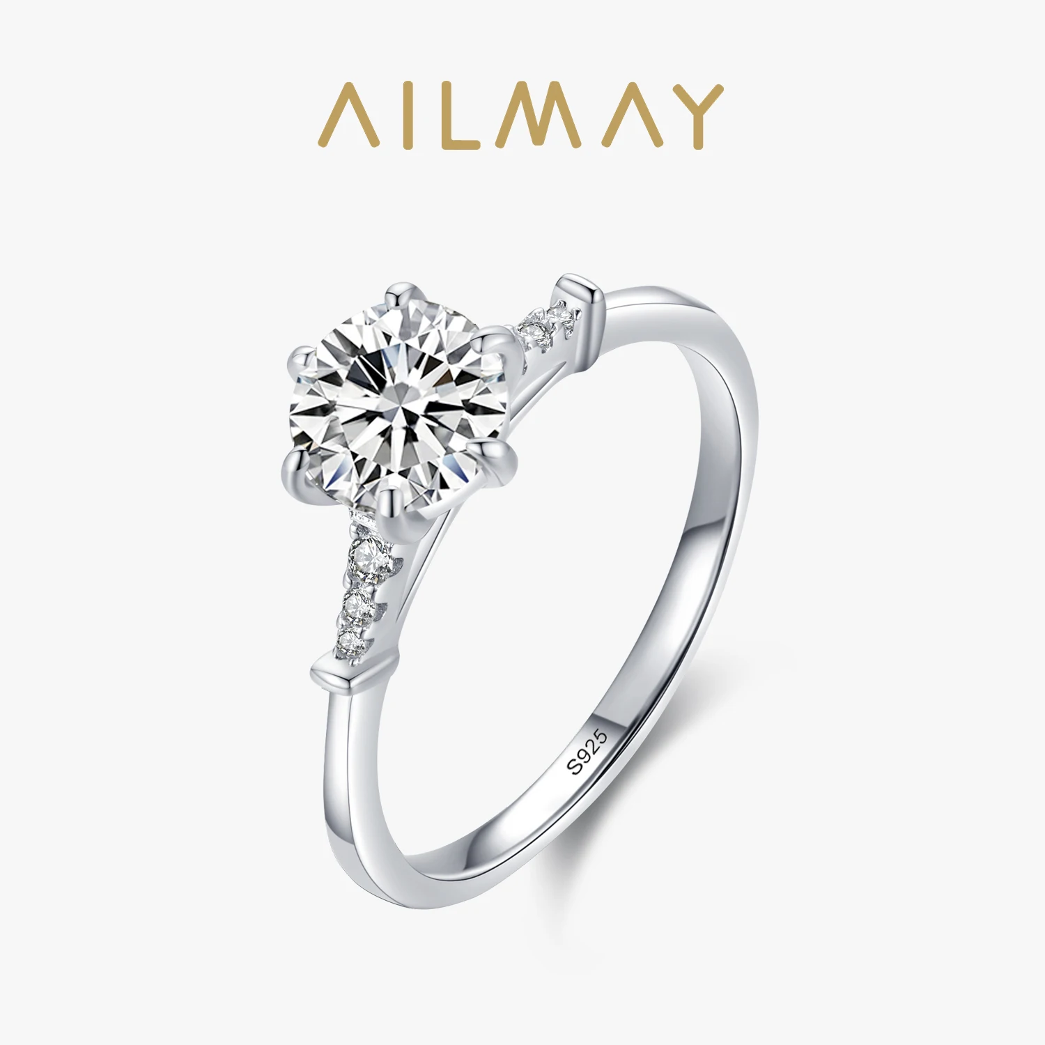 Ailmay Real 925 Sterling Silver Luxury Crown Sparkling Zircon Finger Rings For Women Wedding Engagement Fine Jewelry