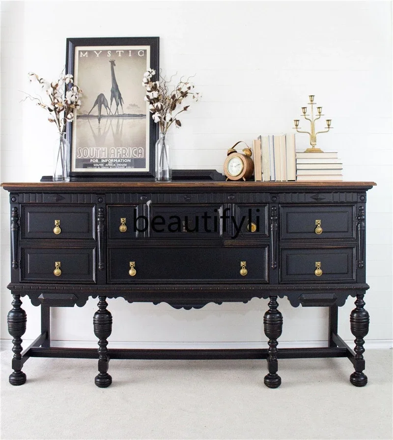 

French retro solid wood porch cabinet American living room decorative cabinet high-end carved dining side cabinet locker
