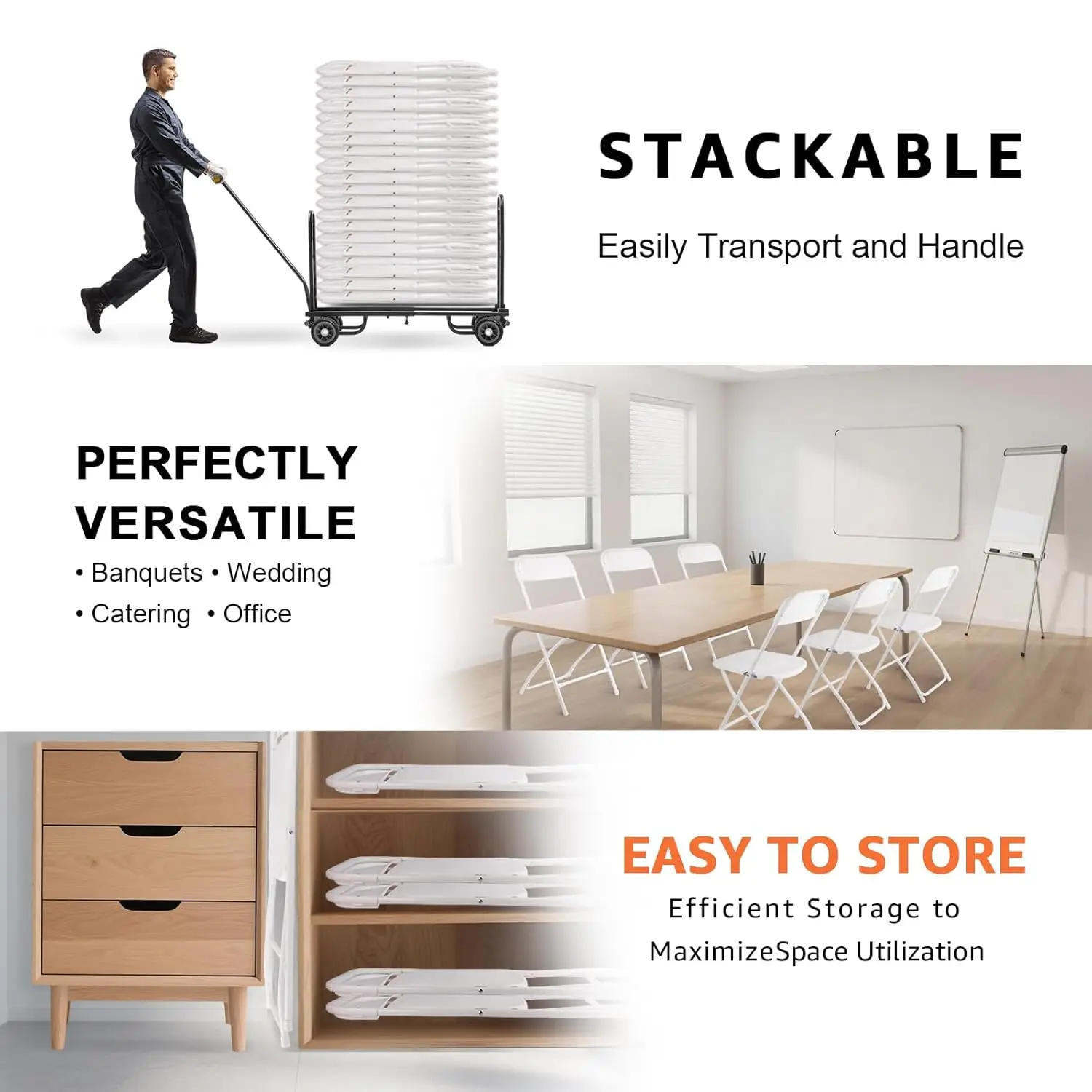 10 Pack White Folding Chairs, Portable Stackable Commercial Foldable Chair, Indoor Outdoor Plastic Folding Chair, Customized image 5