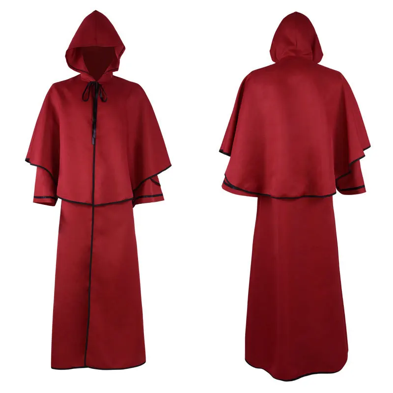 Halloween Medieval 5-Color Hooded Robe Guide Long Coat Wizard Death God Cloak Fantasy Women's Ethnic Costume Stage Costume